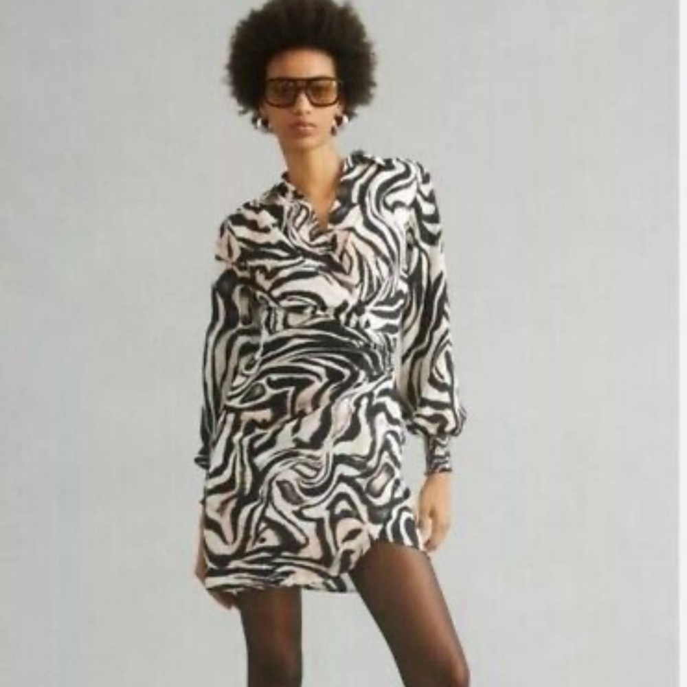 Anthropologie womens zebra print mini dress faux wrap balloon sleeve size 0